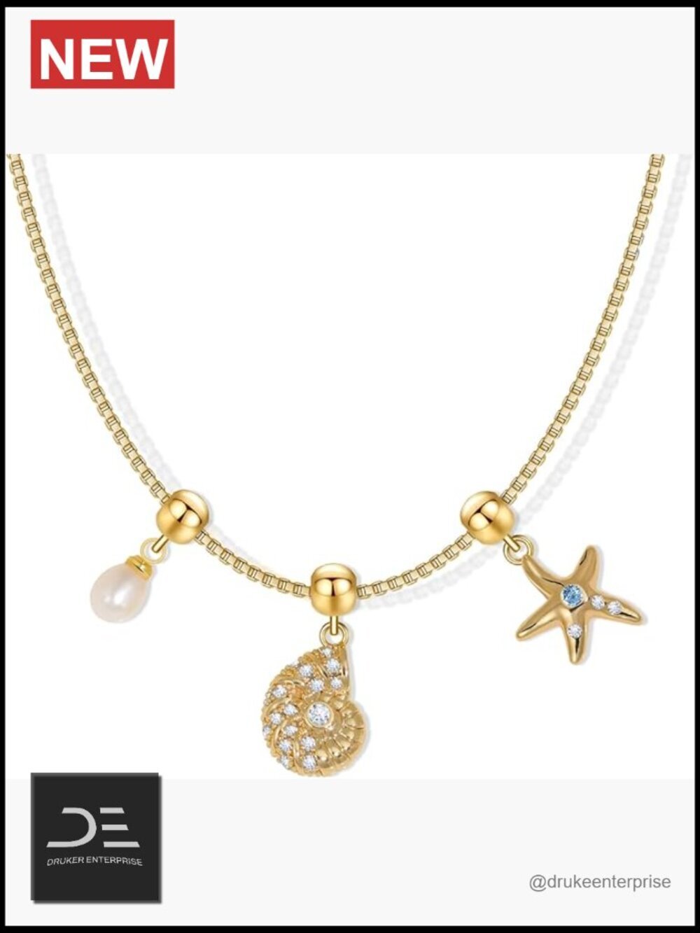 14k Gold Plated Beach Necklace Pendant with Removable Charms